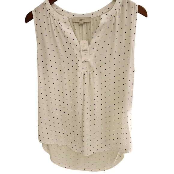 LOFT Tops - LOFT Classic White Minimalist Polka Dot Sleeveless Blouse & Flowy High-Low Hem S